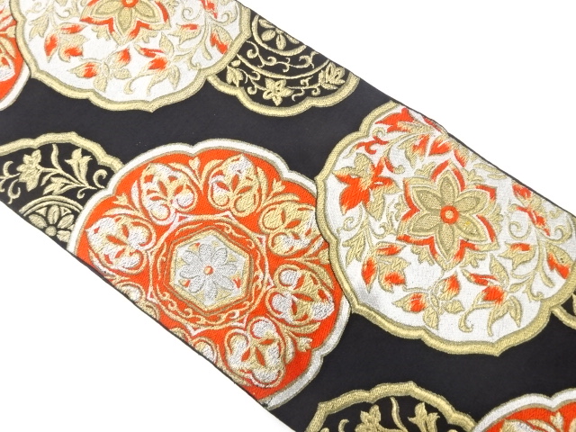 JAPANESE KIMONO / ANTIQUE FUKURO OBI / SILK / WOVEN FLORAL CREST